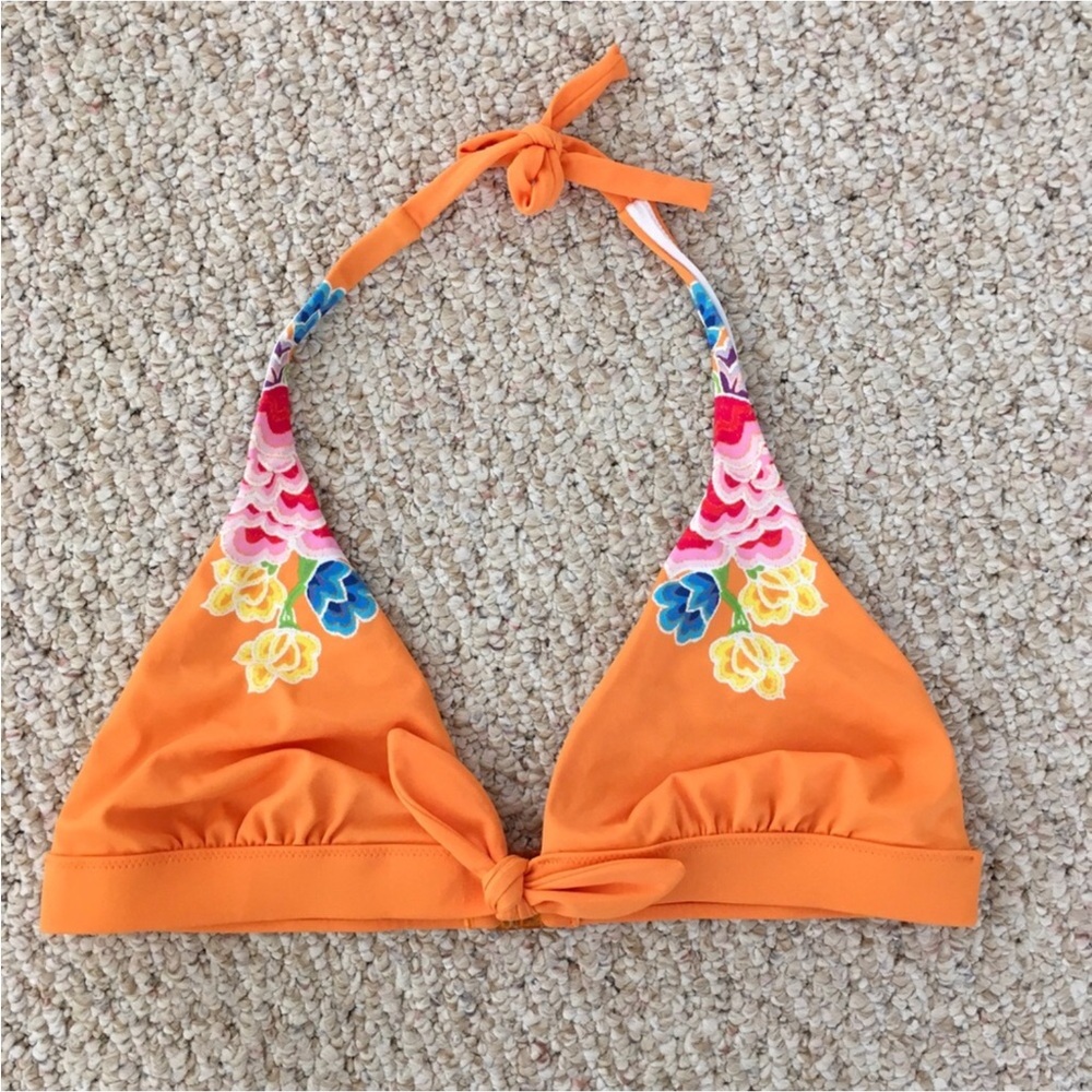 Victoria’s Secret Orange Floral Halter Bikini Swim Top